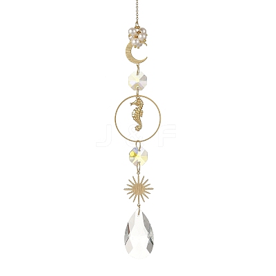 Glass Teardrop Hanging Suncatchers HJEW-JM05038-1