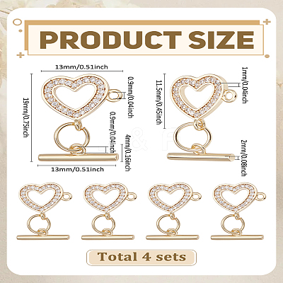 4Bags Brass Micro Pave Clear Cubic Zirconia Toggle Clasps KK-LP0004-48-1