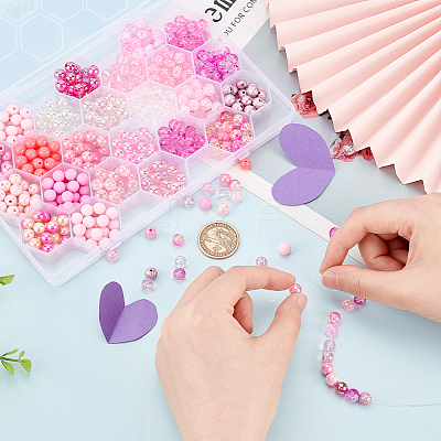 576Pcs 24 Style Transparent & Crackle & Fluorescent & Spray Painted & Frosted & Opaque & Rainbow Acrylic Imitation Pearl Beads DIY-HY0001-35C-1