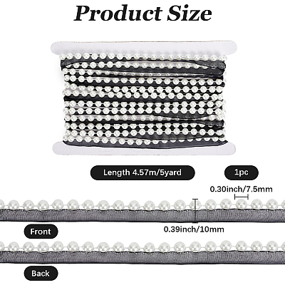 5Yards Polyester with Plastic Pearl Ribbon OCOR-CY0004-14A-1