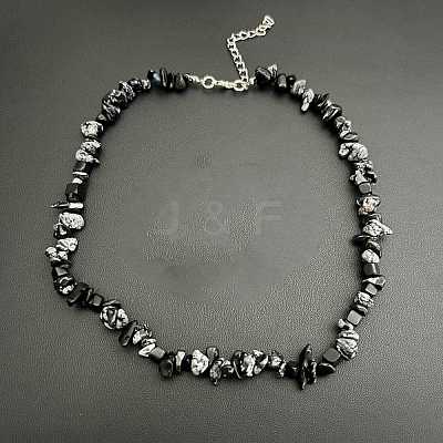 Natural Snowflake Obsidian Chip Beaded Necklaces for Women IW6789-33-1