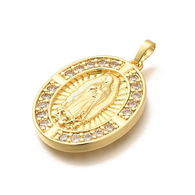 Religion Themed Rack Plating Brass Micro Pave Cubic Zirconia Pendants KK-L226-007G-06-1