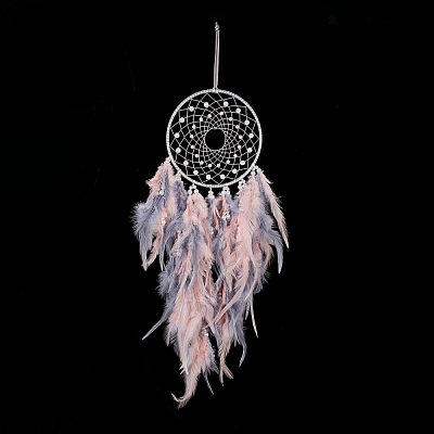 Iron Woven Web/Net with Feather Pendant Decorations AJEW-B017-26-1