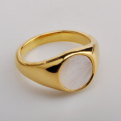 304 Stainless Steel with Natural Shell Finger Rings WGA15AE-02-1