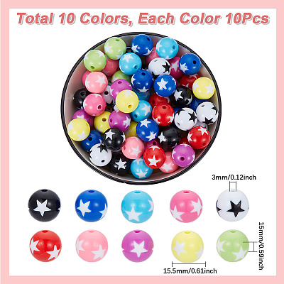 100Pcs 10 Colors Opaque Acrylic Beads SACR-SP0001-15-1