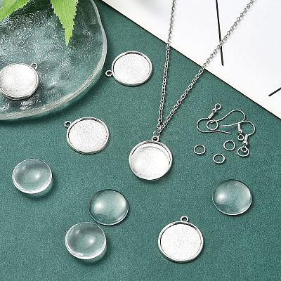 DIY Dome Alloy Flat Round Dangle Earring Pendant Making Kits DIY-YW0010-12-1