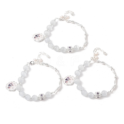 Natural Pearl & Round Cat Eye & Glass Beaded Bracelets BJEW-C068-06S-1