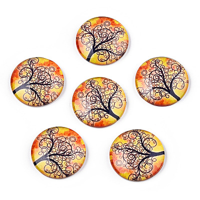 Half Round/Dome Tree Pattern Glass Flatback Cabochons for DIY Projects GGLA-Q037-25mm-M28-05-1