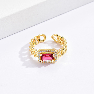 Golden Brass Micro Pave Cubic Zirconia Open Cuff Rings OP3974-3-1
