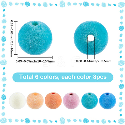 48Pcs 6 Styles Flocky Plastic Beads KY-SC0002-47A-1