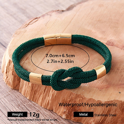 Braided Knot Nylon Cord Bracelets with 304 Stainless Steel Magnetic Clasps for Men UA2967-9-1