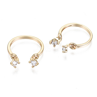 Brass Micro Clear Cubic Zirconia Cuff Finger Rings Setting KK-T056-51G-NF-1