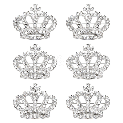 6Pcs Crystal Rhinestone Crown Brooch Pin JEWB-PH0001-52-1