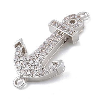 Rack Plating Brass Micro Pave Clear Cubic Zirconia Anchor Connector Charms KK-A234-052P-1