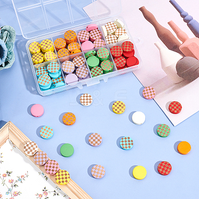 Painted Natural Wood Beads WOOD-FH0001-56-1
