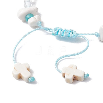 Adjustable Synthetical Turquoise & Magnesite Beaded Braided Bead for Women BJEW-JB11546-1