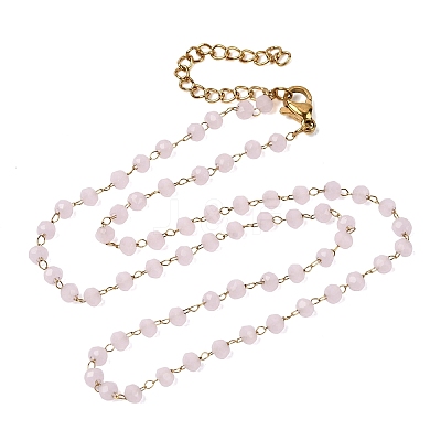 304 Stainless Steel with Glass Faceted Rondelle Bead Handmade Link Chain Birth Stone Necklaces for Women NJEW-G195-01G-04-1