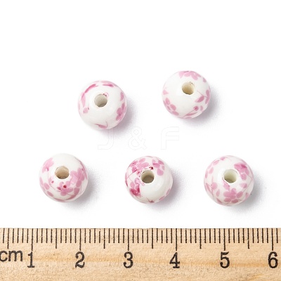 Floral Printed Porcelain Beads PORC-Q201-10mm-3-1