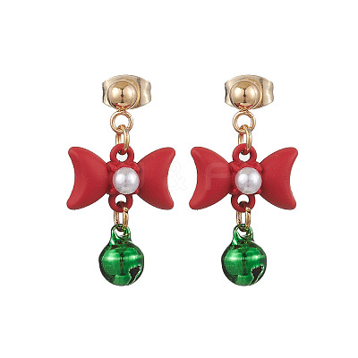 Bowknot Alloy with Acrylic & Brass Bell Stud Dangle Earrings EJEW-JE06092-1