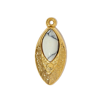 304 Stainless Steel with Synthetic Turquoise Pendants STAS-OY005-08G-1