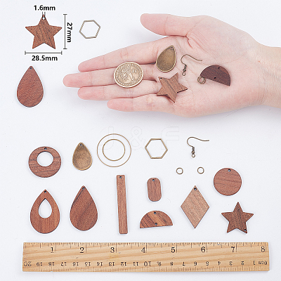 DIY Walnut Wood & CCB Plastic Pendants Dangle Earring Making Kits DIY-SC0012-43AB-1