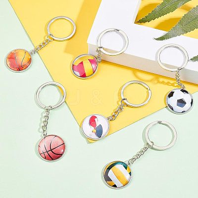 6Pcs 6 Style Glass Pendant Keychain KEYC-OC0001-23-1