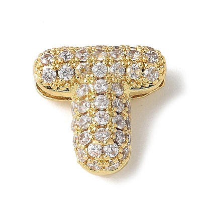 Brass Micro Pave Cubic Zirconia Beads KK-P290-61G-T-1