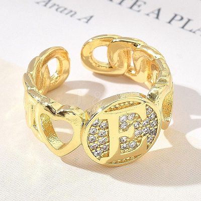 Brass Micro Pave Clear Cubic Zirconia Open Cuff Rings for Women RJEW-K289-02G-E-1
