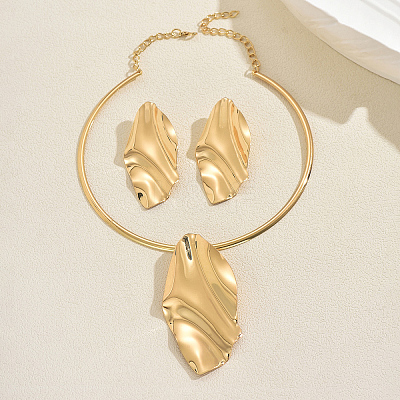 Iron Leaf Pendant Choker & Stud Earring Sets for Women HA2719-1