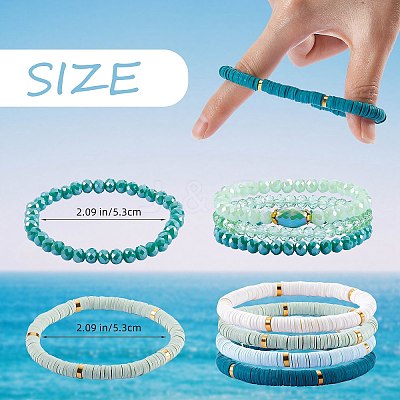 7Pcs 7 Style Handmade Polymer Clay Heishi Surfer Stretch Bracelets Set BJEW-SW00073-03-1