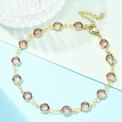 304 Stainless Steel Flat Round Acrylic Rhinestone Cup Chain Anklets for Women LS-AJEW-B031-02G-01-1