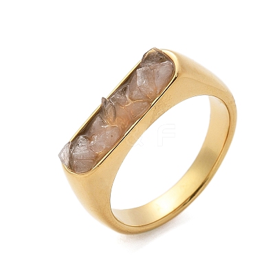 Rectangle Natural Quartz Crystal Chips Finger Rings RJEW-D303-02G-02-1