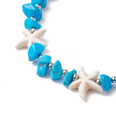 Synthetic Turquoise Beads with Natural Magnesite Anklet for Women AJEW-AN00576-01-1