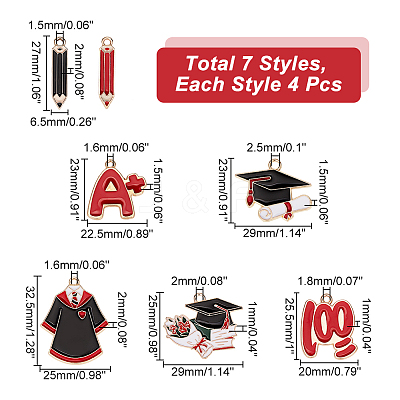 28Pcs 7 Style Graduation Theme Alloy Enamel Pendants ENAM-GA0001-06-1