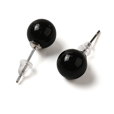Natural Obsidian Stud Earrings G-B075-02P-01-1
