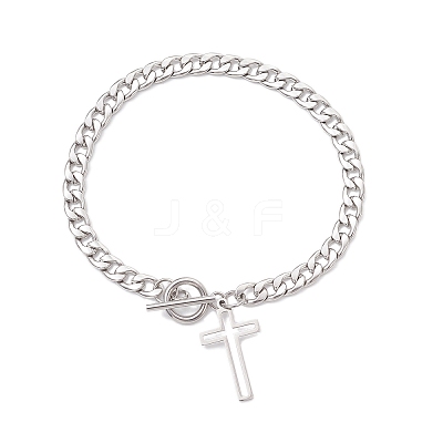 2Pcs 2 Sizes 304 Stainless Steel Cuban Link Chain Cross Charm Bracelet Sets for Women Men BJEW-JB12444-1
