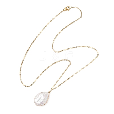 Baroque Natural Keshi Pearl Teardrop Pendant 304 Stainless Steel Cable Chain Necklaces for Women NJEW-JN05757-1