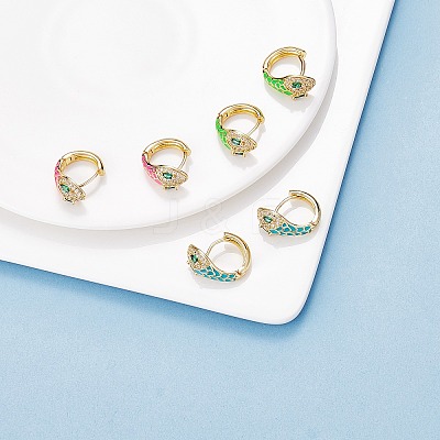 Cubic Zirconia Snake Hoop Earrings with Enamel EJEW-SZ0001-87A-1