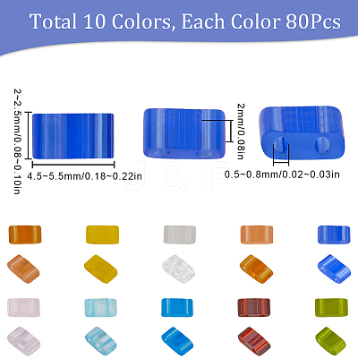 800Pcs 10 Colors 2-Hole Glass Seed Beads SEED-SC0001-46-1