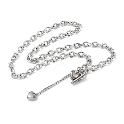 304 Stainless Steel Toggle Heart Y Necklaces for Women NJEW-M101-04P-1