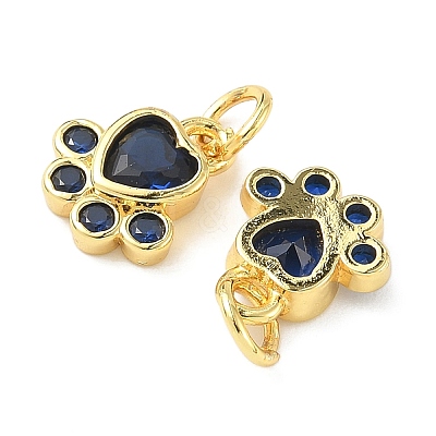 Brass Pave Cubic Zirconia Paw Print Charms KK-I355-17G-04-1