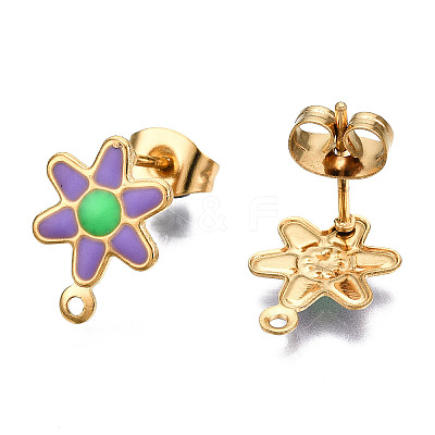 304 Stainless Steel Enamel Stud Earring Findings STAS-T052-43G-04-1