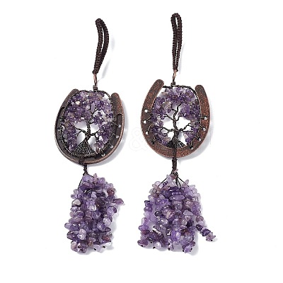 Natural Amethyst Chip Tree of Life Pendants Decoration G-F733-06C-1