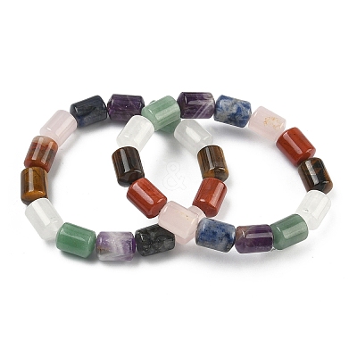 Column Dyed Natural Lapis Lazuli & Rose Quartz & Green Aventurine & Amethyst & Red Jasper & Tiger Eye & Quartz Crystal Beads Stretch Bracelets for Women Men BJEW-A148-01A-20-1