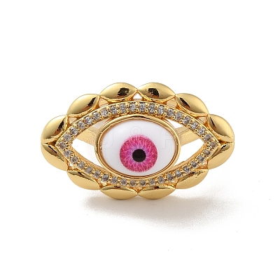 Cubic Zirconia Horse Eye Open Cuff Ring with Acrylic RJEW-B042-03G-02-1