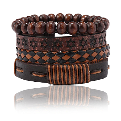 4Pcs 4 Styles PU Imitation Leather Braided Bracelets Sets BJEW-CL0001-13A-1