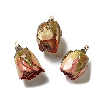 Preserved Rose with Golden Alloy Pendants FIND-M010-01A-1