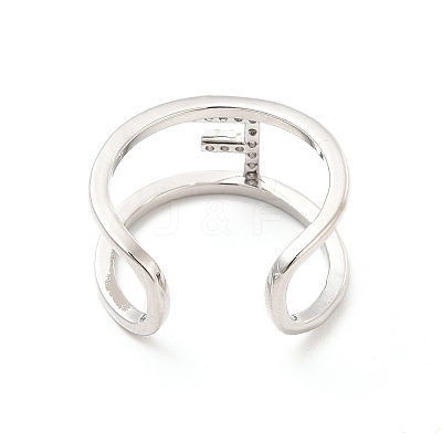 Clear Cubic Zirconia Initial Letter Open Cuff Ring RJEW-A012-01P-F-1