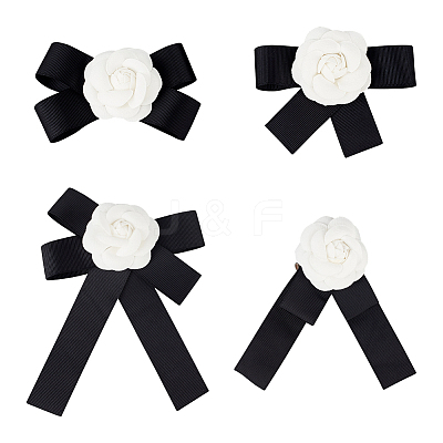 4Pcs 4 Style Polyester Camellia Bow Tie Neck Tie Lapel Pins JEWB-AN0001-03-1