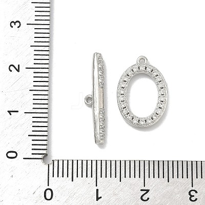Oval Brass Micro Pave Clear Cubic Zirconia Toggle Clasps KK-G548-25P-1